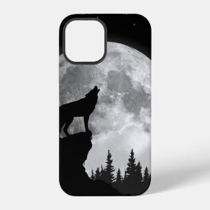 Black and white wolf howling at the moon iPhone 12 case