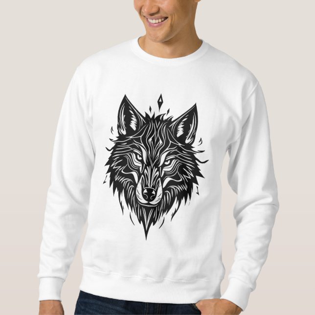 Black and white wolf illustration sweatshirt (Front)