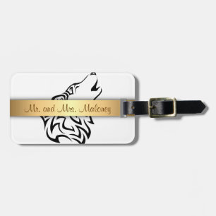 Black And White Wolf Tribal Luggage Tag