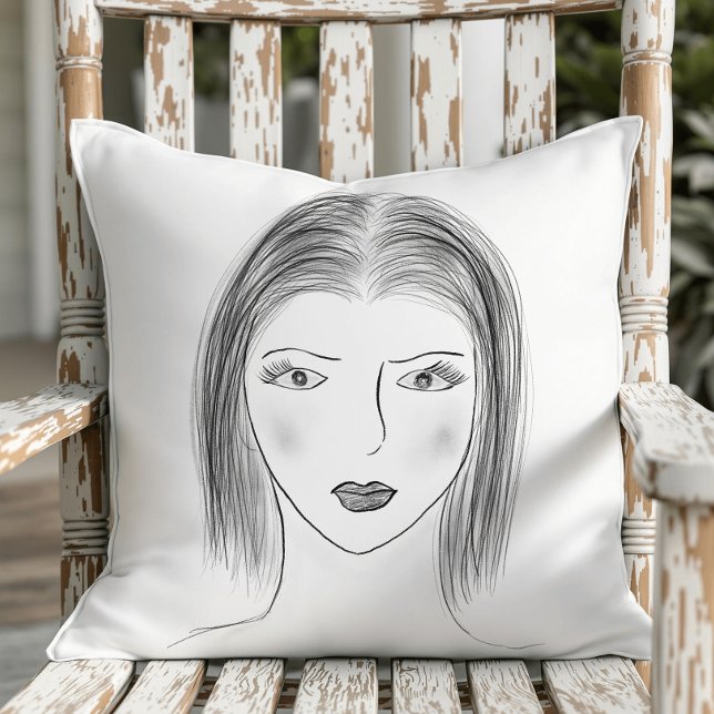 Black and White Woman Face Sketch Cushion (Creator Uploaded)