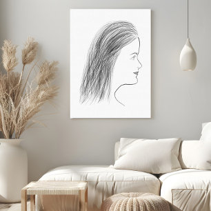 Black and White Woman Profile Sketch Gallery Wall Canvas Print