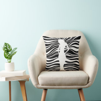 Black and White Woman Silhouette Throw Pillow – Ab