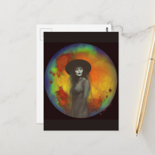 Black and White Woman With Colourful Background Postcard