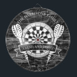Black and White Wood Family Custom Name Wedding Dartboard<br><div class="desc">Celebrate your special day with the Black and White Wood Family Custom Name Wedding Dart Board. Featuring a timeless monochrome design, this dartboard can be personalised with the couple's last name, making it a unique keepsake or playful wedding gift. Perfect for adding charm to your home or for entertaining guests,...</div>