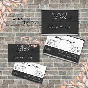Black and White Wood Grain Wooden Boards Monogram Business Card