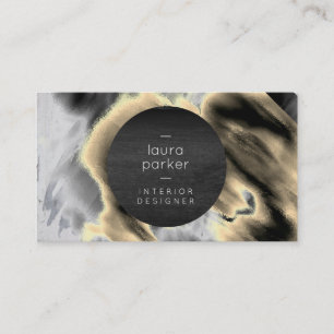 Black and White Wood Grey Watercolor Splatter Business Card