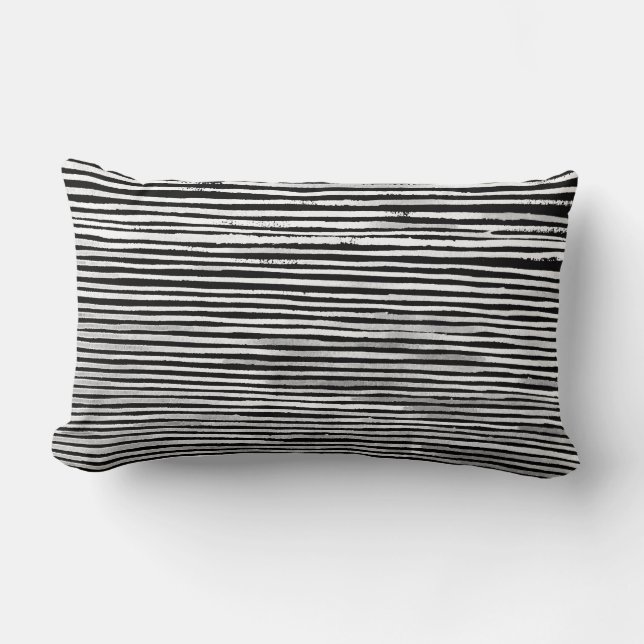 Black and White Wood Stripe Texture Pattern Pillow (Front)