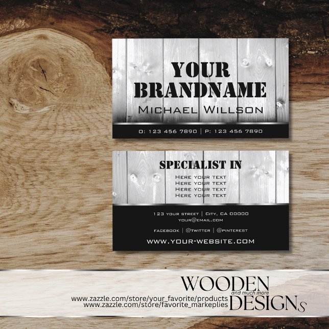 Black and White Wooden Boards Cool Wood Grain Look Business Card (Creator Uploaded)