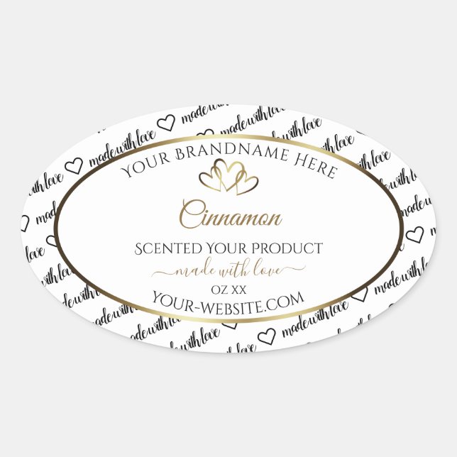 Black and White Word Art Product Label Gold Hearts (Front)