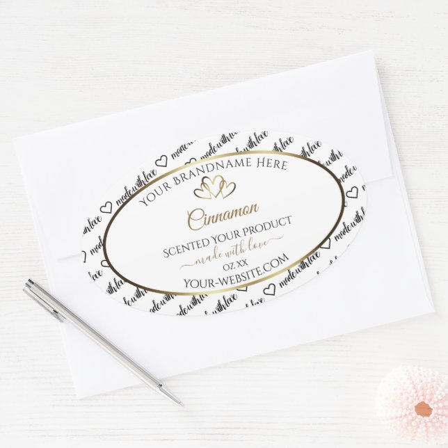 Black and White Word Art Product Label Gold Hearts (Envelope)