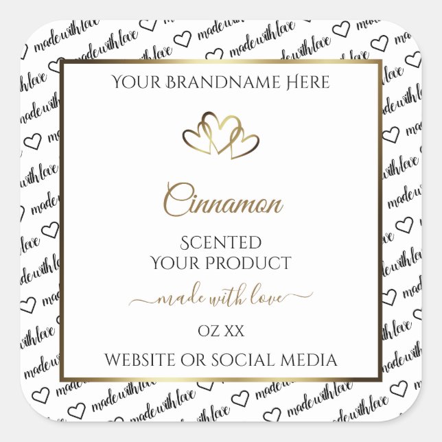 Black and White Word Art Product Label Gold Hearts (Front)