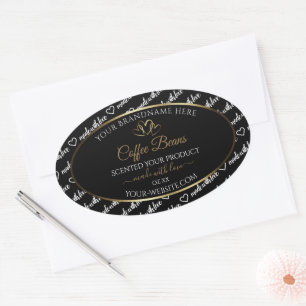 Black and White Word Art Product Label Gold Hearts