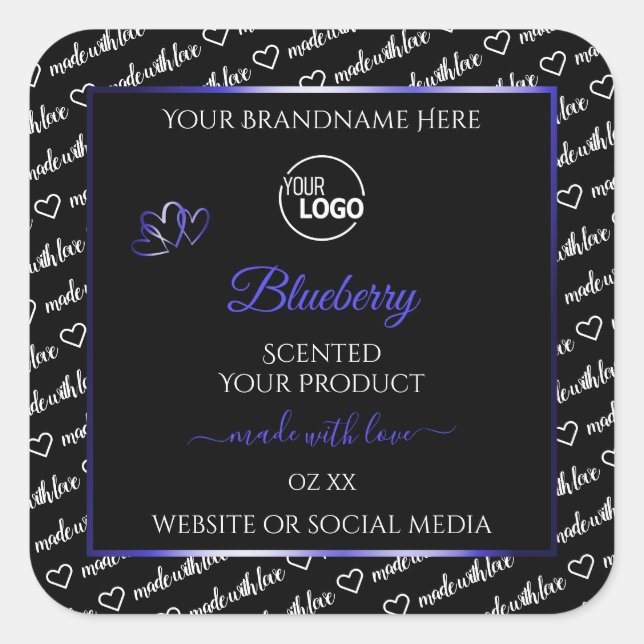 Black and White Word Cloud Blue Product Label Logo (Front)