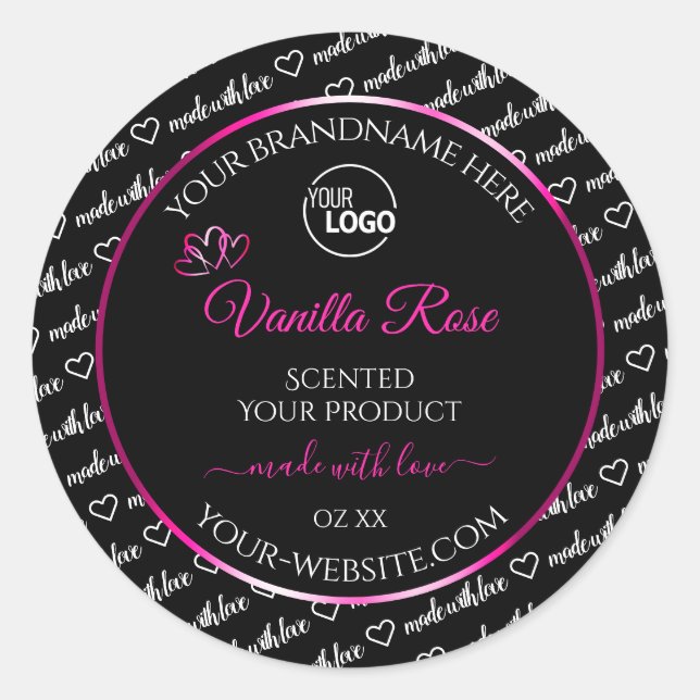 Black and White Word Cloud Pink Product Label Logo (Front)