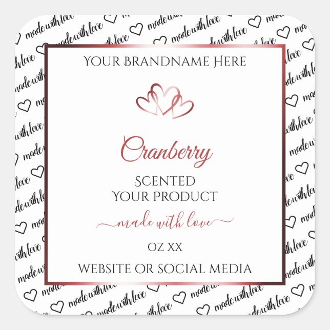 Black and White Word Cloud Product Label Red Heart (Front)