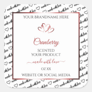 Black and White Word Cloud Product Label Red Heart