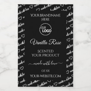 Black and White Word Cloud Product Labels Add Logo
