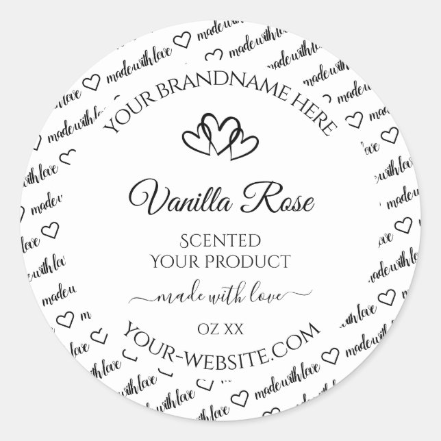 Black and White Word Cloud Product Labels Hearts (Front)