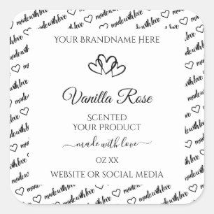 Black and White Word Cloud Product Labels Hearts
