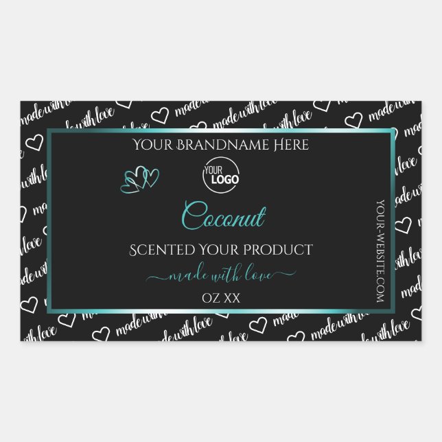 Black and White Word Cloud Teal Product Label Logo (Front)