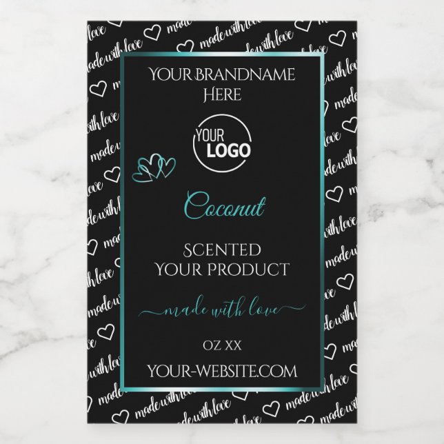 Black and White Word Cloud Teal Product Label Logo (Single Label)