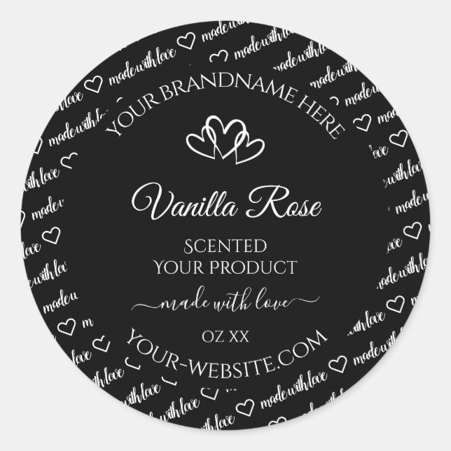 Black and White Words Cloud Product Labels Hearts (Front)