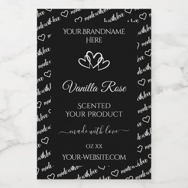 Black and White Words Cloud Product Labels Hearts (Single Label)