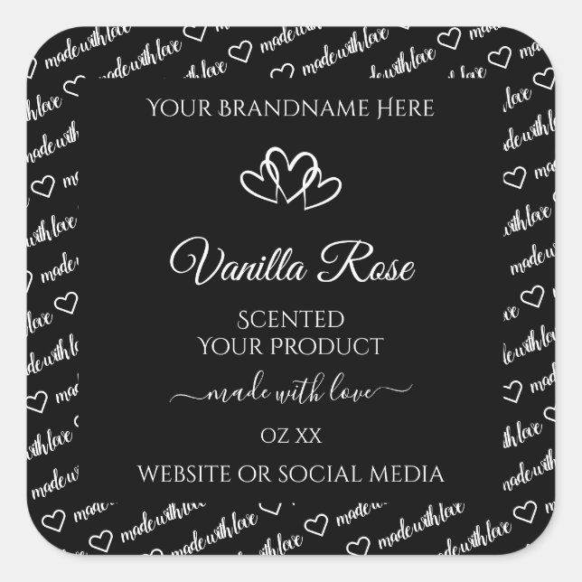 Black and White Words Cloud Product Labels Hearts (Front)