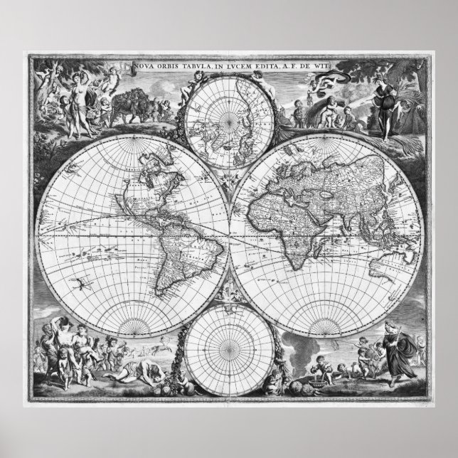 Black and White World Map (1670) Poster (Front)