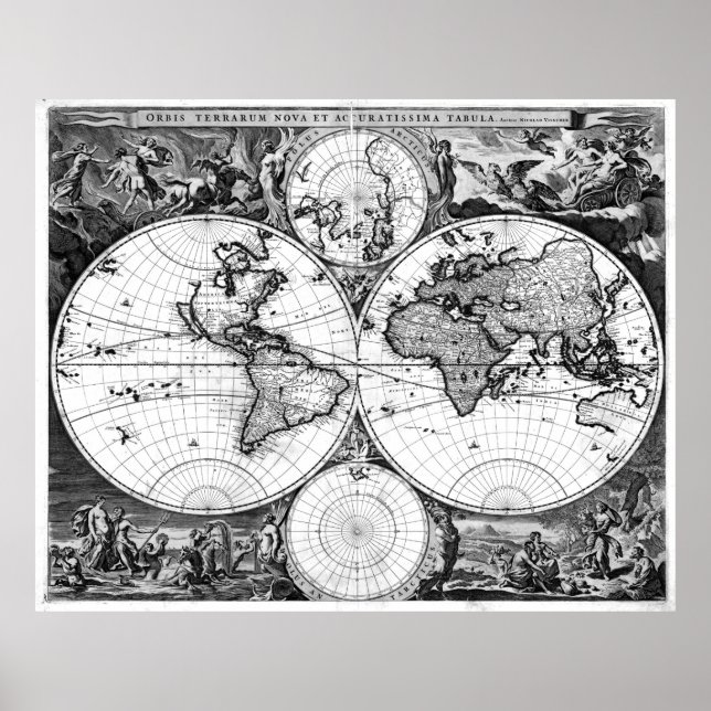 Black and White World Map (1690) Poster (Front)