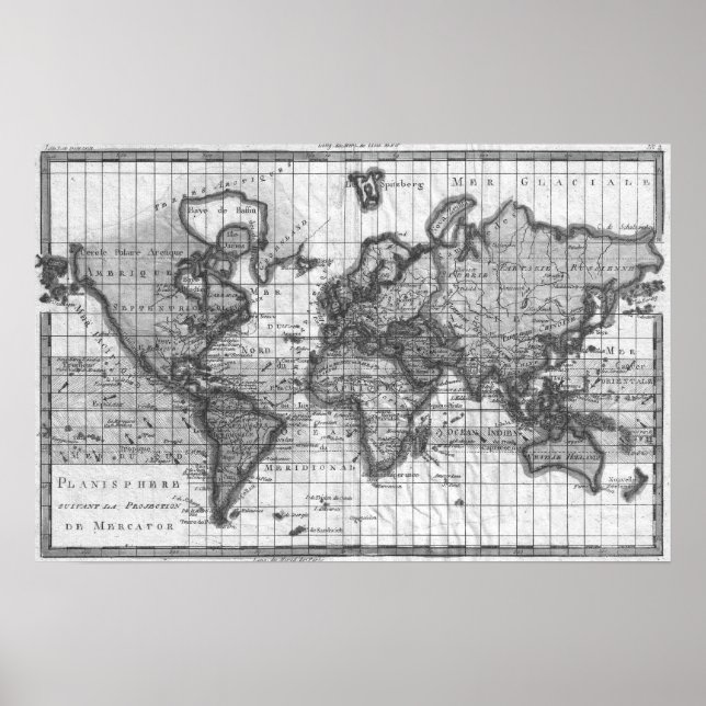 Black and White World Map (1780) Poster (Front)