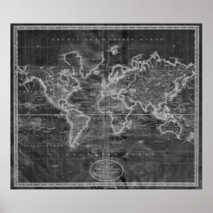 Black and White World Map (1801) Inverse Poster