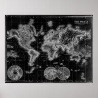 Black and White World Map (1872) Inverse