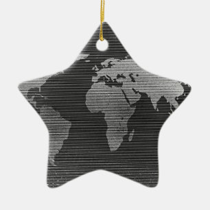 Black and white world map ceramic tree decoration