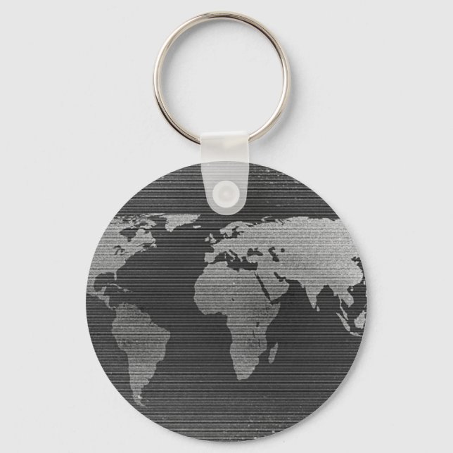 Black and white world map key ring (Front)
