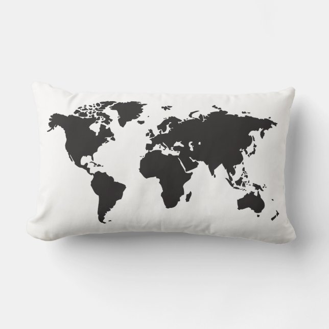 Black and White World Map Lumbar Cushion (Front)