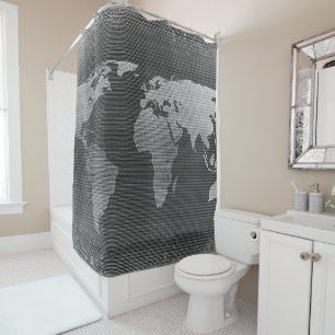 Black and white world map shower curtain