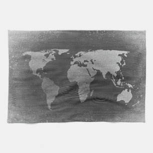 Black and white world map tea towel