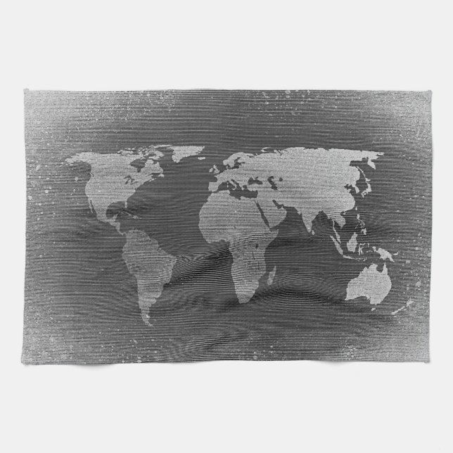 Black and white world map tea towel (Horizontal)