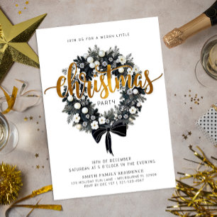 Black and White Wreath Christmas Party Invitation