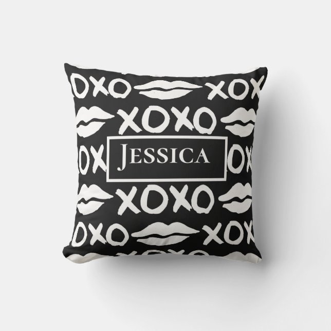 Black and White xoxo lips your name Cushion (Front)