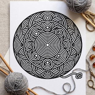 Black and White Yarn Ball Mandala Card