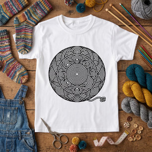Black and White Yarn Ball Mandala T-Shirt