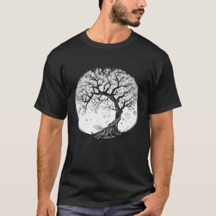 black and white Yggdrasil cherry blossom tree of l T-Shirt