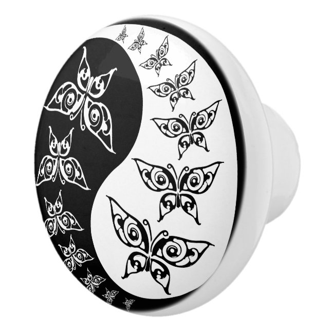 Black And White Yin Yang Butterflies Ceramic Knob (Right)