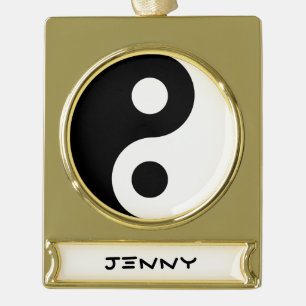 Black and White Yin Yang Gold Plated Banner Ornament