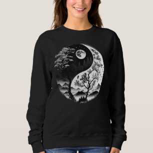 Black and White Yin Yang Symbol on Nature Taijitu Sweatshirt