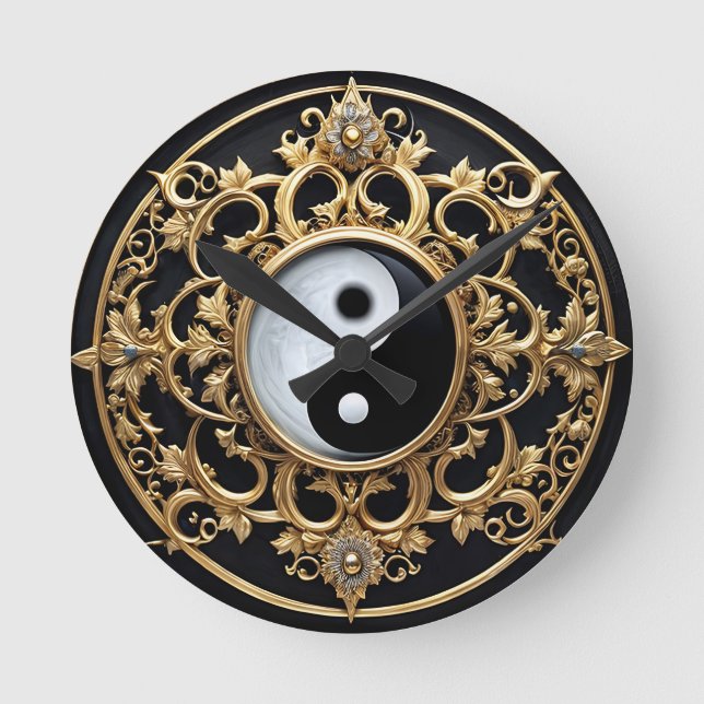 Black and White Yin Yang Symbol Round Clock (Front)