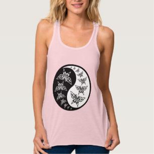 Black And White Yin Yang Tao Butterflies Singlet