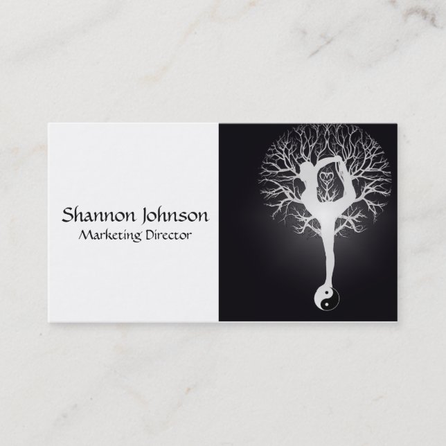 Black and White Yin Yang Tree Business Card (Front)